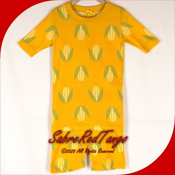 NWT Hanna Andersson Organic Short Johns Pajamas Summer Corn Print 140 10 - Picture 1 of 6